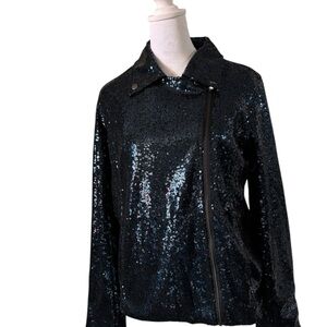 Colleen Lopez Black Sequin Bomber Jacket